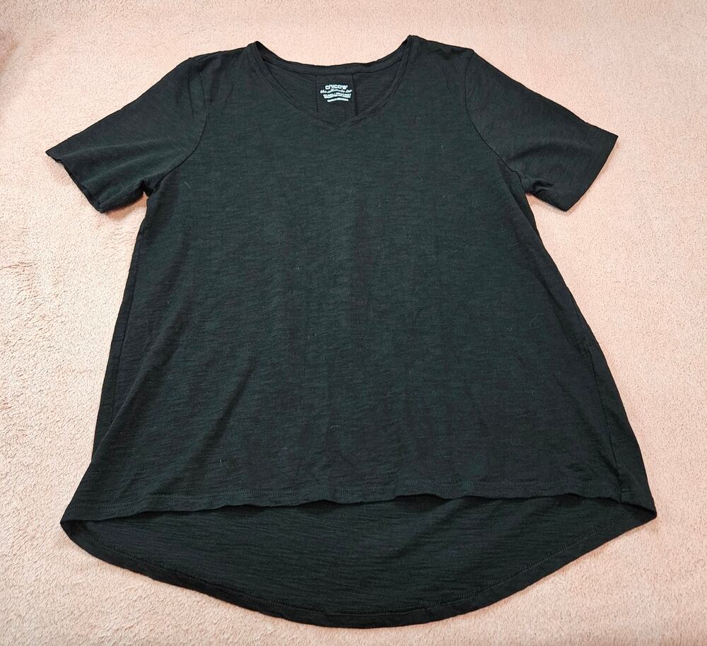 Chico's The Ultimate Tee Size 2 (Large) Black V-Neck Short Sleeve Top